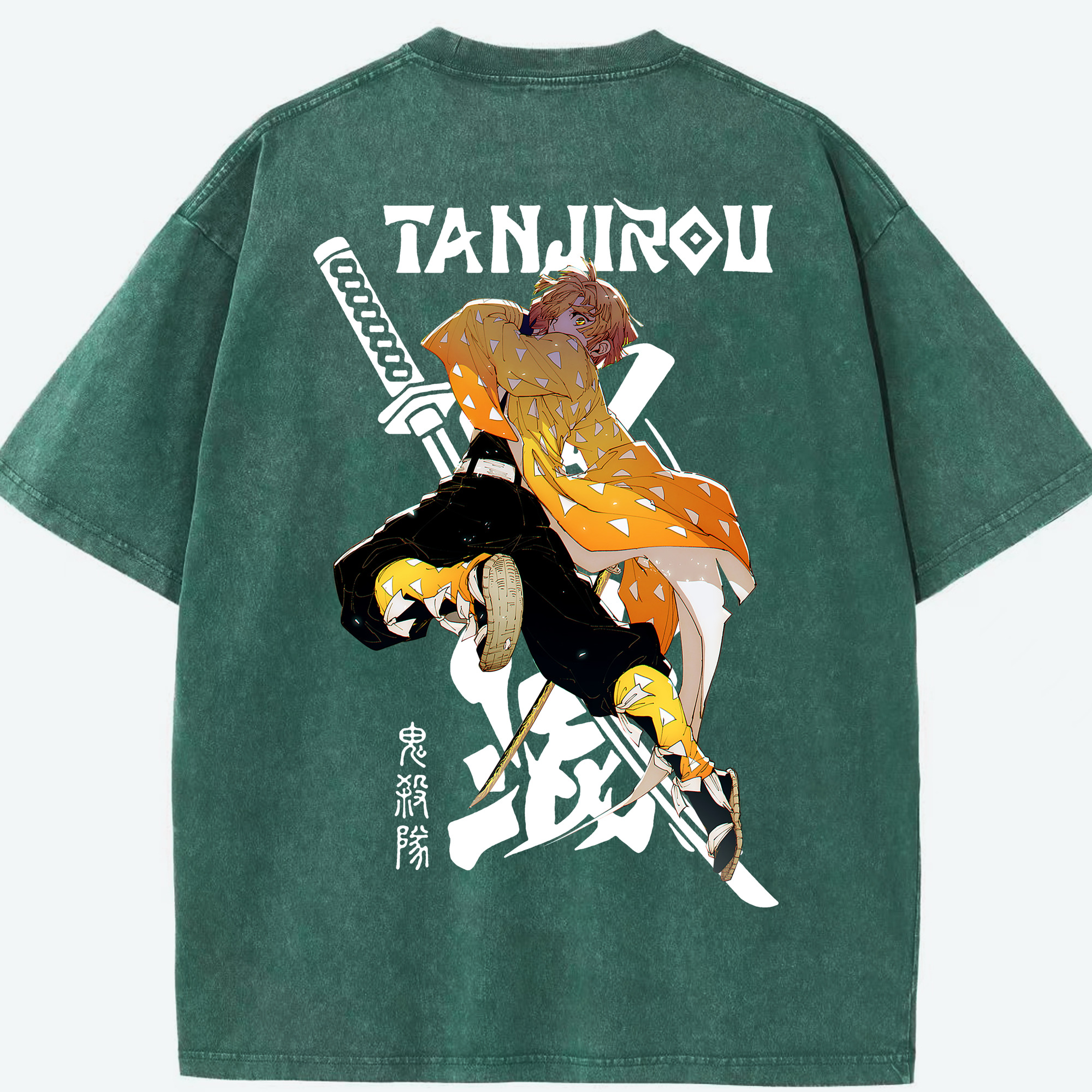 （画像用） 鬼滅の刃（きめつのやいば）我妻 善逸／あがつま ぜんいつ Agatsuma Zenitsu 綿100% ヴィンテージ風 半袖Tシャツ（背面プリント）